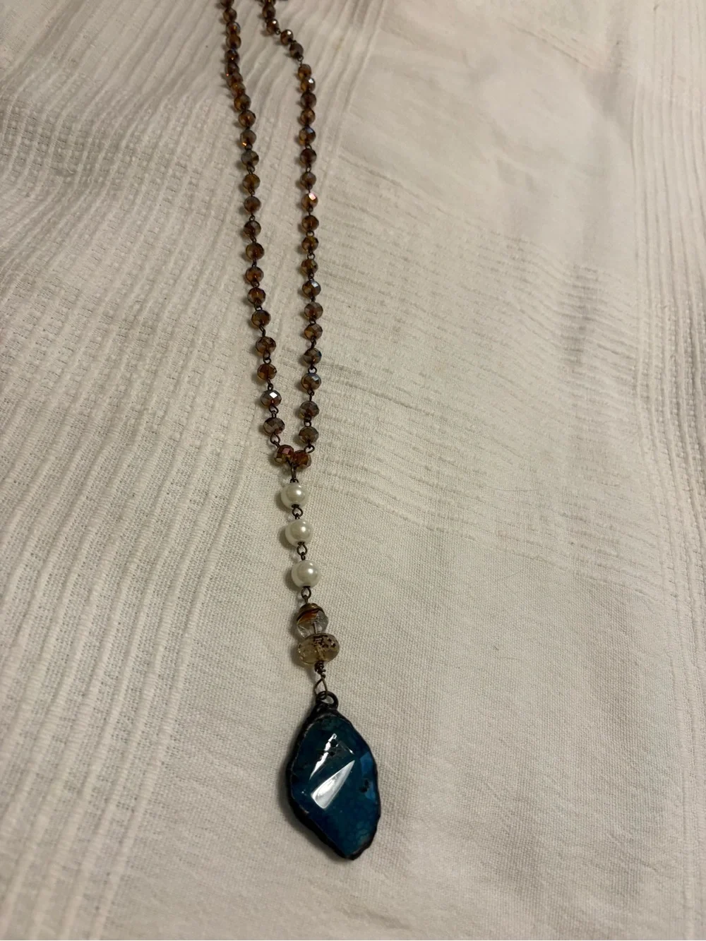 Blue Stone Pendant Necklace with Pearl Accents - Women Jewelry